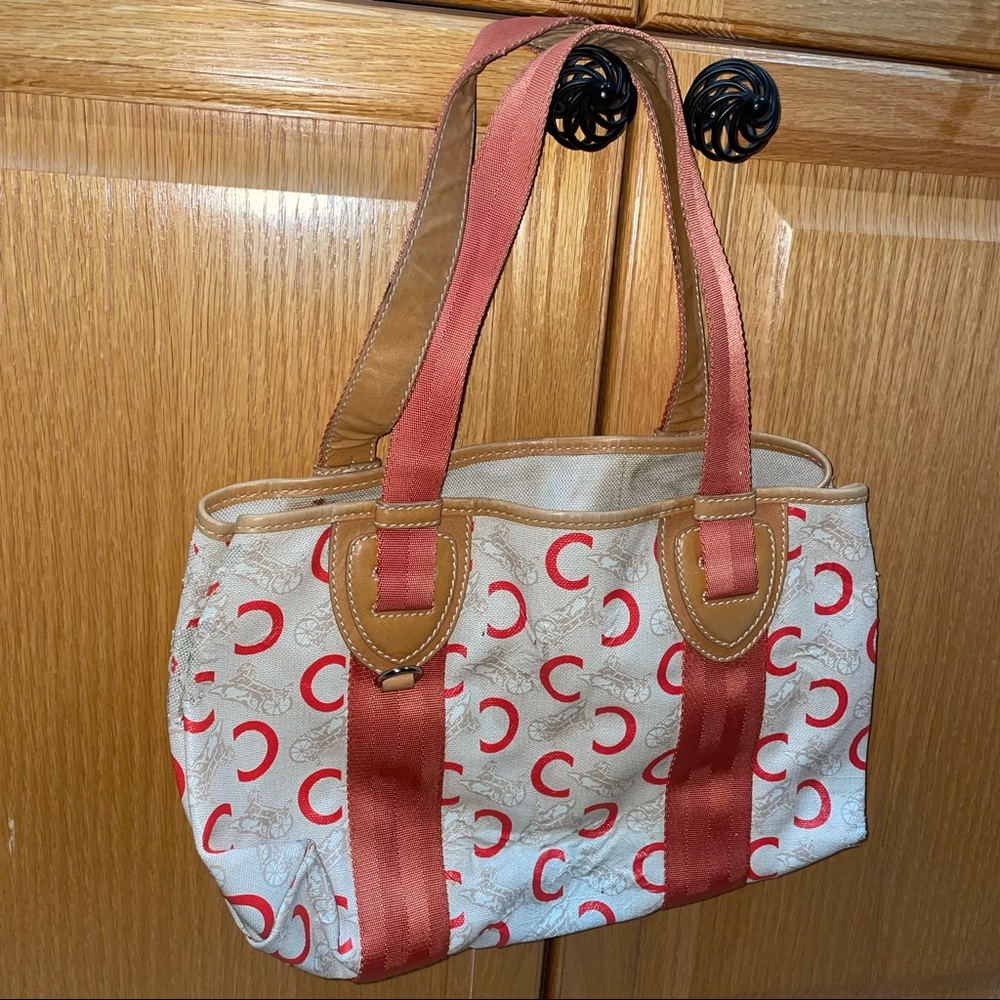 IMPERFECT $20 SALE: Authentic CHLOE red brown cream PVC & Leather Tote
